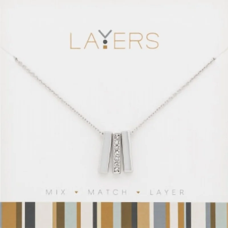 Ladies Necklaces with Olive Peridot-Center Court : Silver Trio Bar Layers Necklace