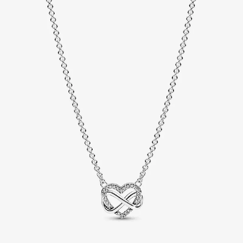 Ladies Necklaces Fine Shine-PANDORA : Sparkling Infinity Heart Collier Necklace in Sterling Silver