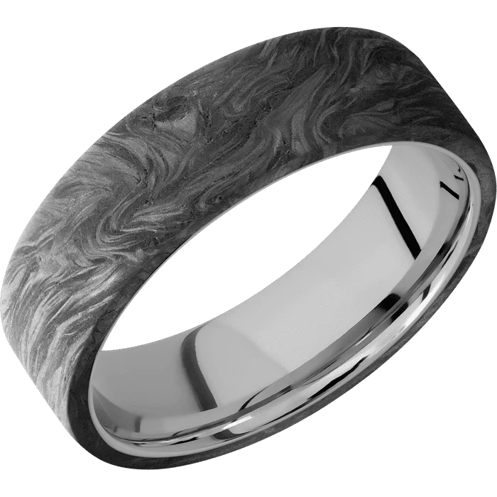 Ladies soft whisper rings -7mm wide Flat Forged Carbon Fiber Ring / Titanium Sleeve