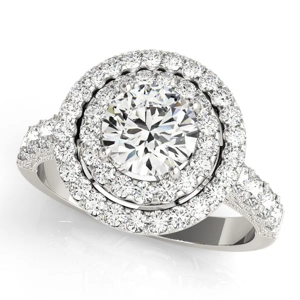 Ladies opulent gold wedding rings -Halo Diamond Engagement Ring