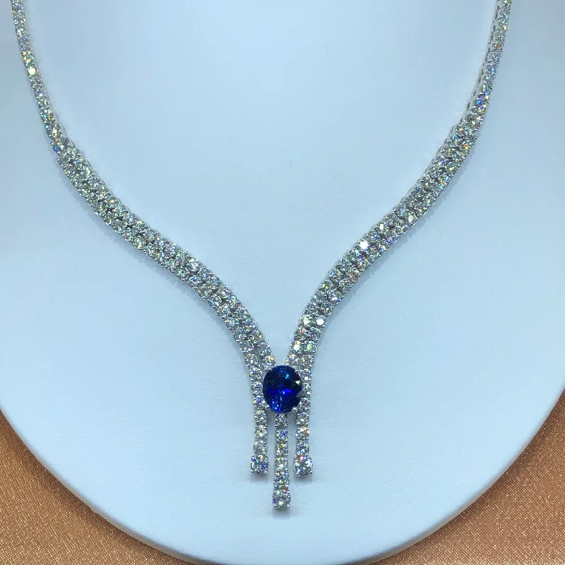 Ladies Necklaces for Bestie Glow-Diamond and Sapphire Necklace