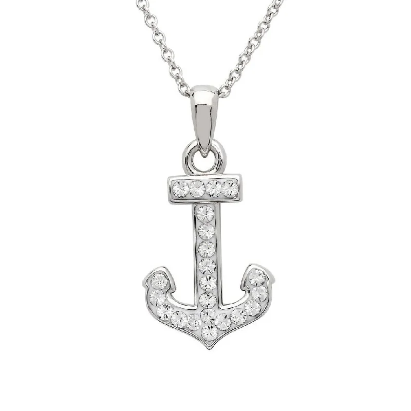 Ladies Necklaces for Casual Glow-Ocean : Anchor Necklace Encrusted with White Crystal