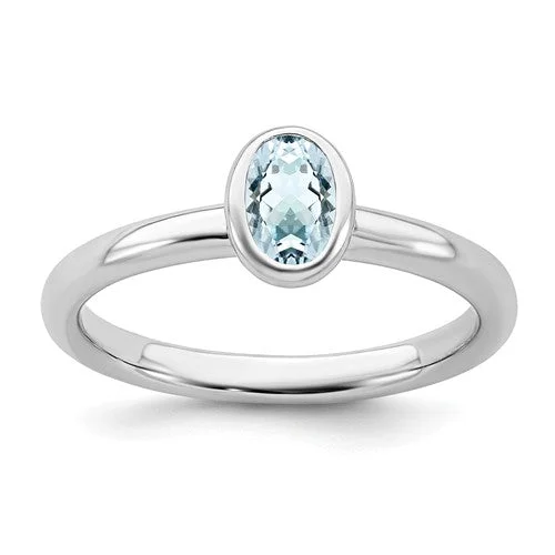 Ladies punk flair rings -Sterling Silver Stackable Expressions Oval Light Aquamarine Ring