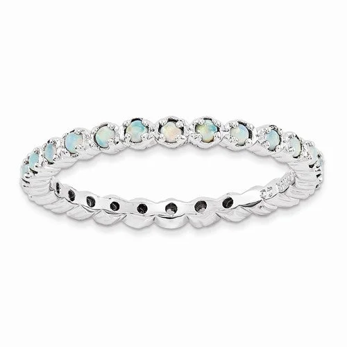 Ladies thrifty charm rings -Sterling Silver Stackable Expressions Created Opal Eternity Ring