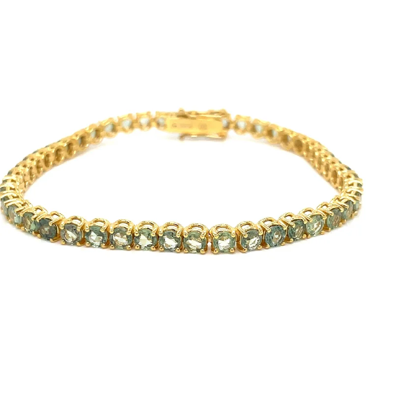 ladies bracelets diamond clusters -10 Carat Natural Green Sapphire Yellow Gold Tennis Bracelet