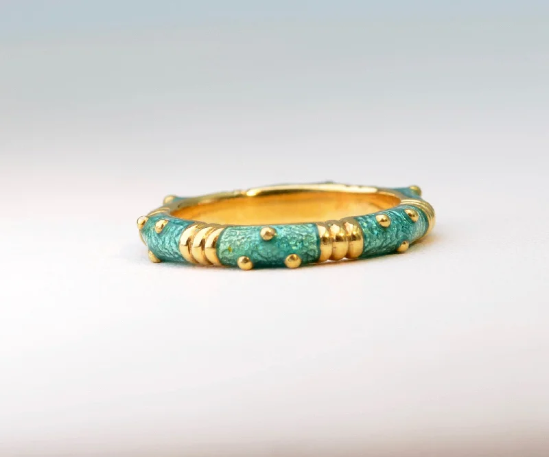 Ladies spirited boho rings -Green Enamel Ring in 18K Gold