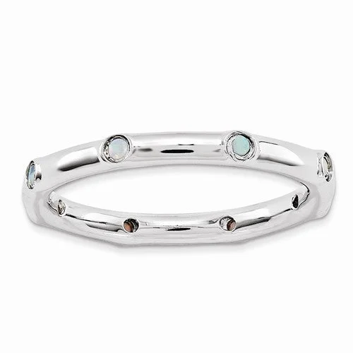 Ladies smooth ceramic rings -Sterling Silver Stackable Expressions Created Opal Eternity Ring