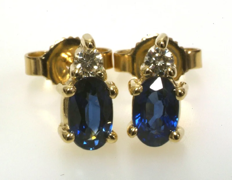 Ladies earthy green earrings -Oval Sapphire & Diamond Accent Stud Earrings in 14K Gold HB1277SA