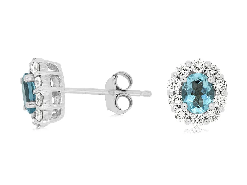 Ladies sweet pink earrings -14k White Gold Aquamarine and Diamond Halo earrings