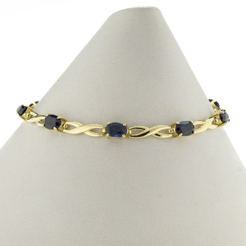 ladies rose gold bracelets round pendants -Sapphire Gemstone Tennis 7" Bracelet in 10K Yellow Gold