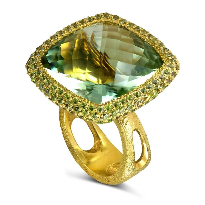 Ladies sparkling diamond rings -Gold Royal Ring with Green Amethyst & Peridot