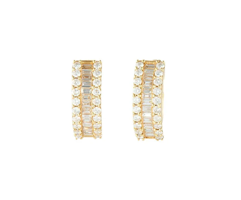 Ladies tiny sparkle earrings -New 2.15ctw Baguette and Round Diamond Frame Hoop Earrings in 14K