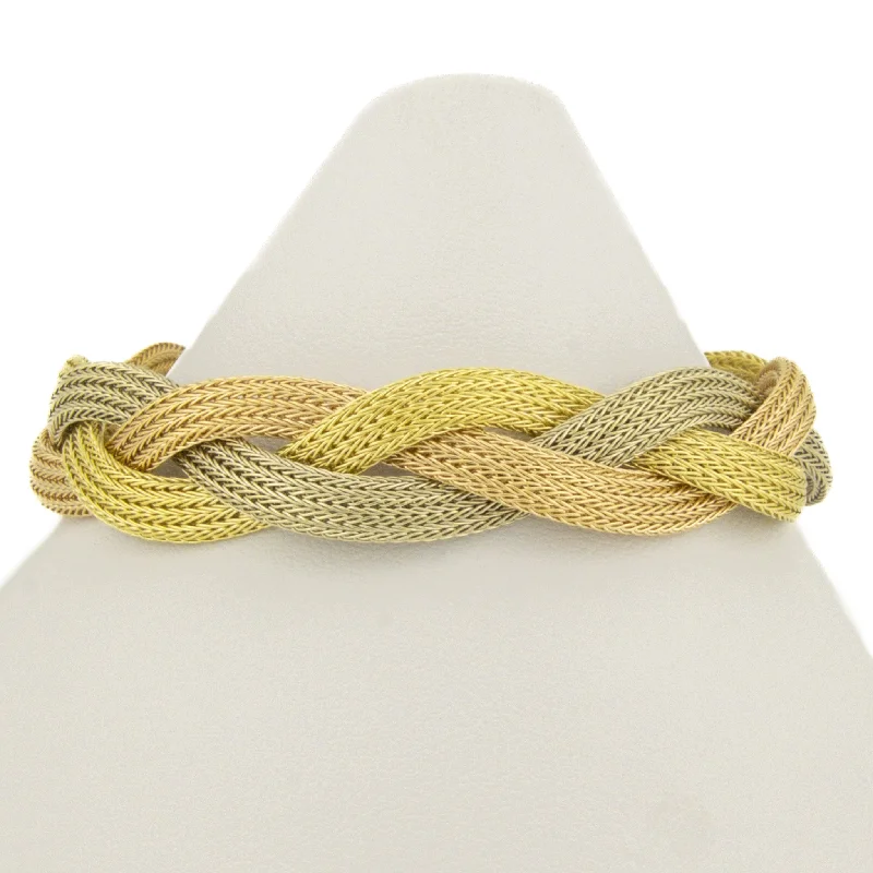 layered bracelets for women trendy -Woven Mesh Gold Bracelet 7.25" in 18K Three Tone Gold