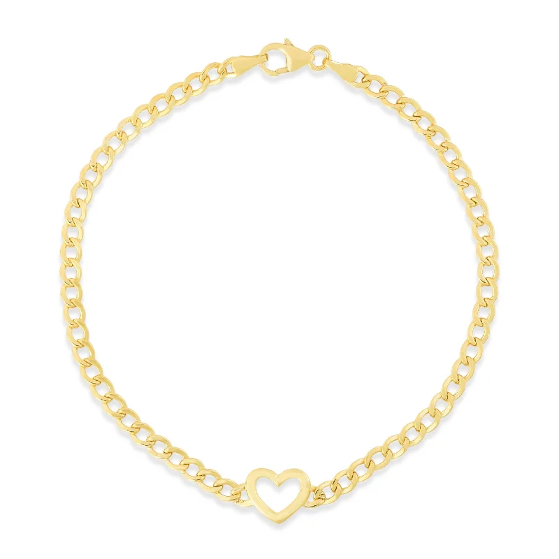 adies gold bracelets for daily wear -14K Heart Curb Bracelet