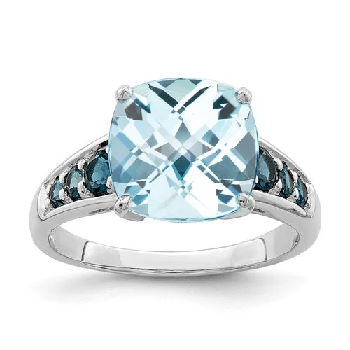 Ladies standout bold rings -Sterling Silver Cushion Cut Sky Blue Topaz And London Blue Topaz Ring