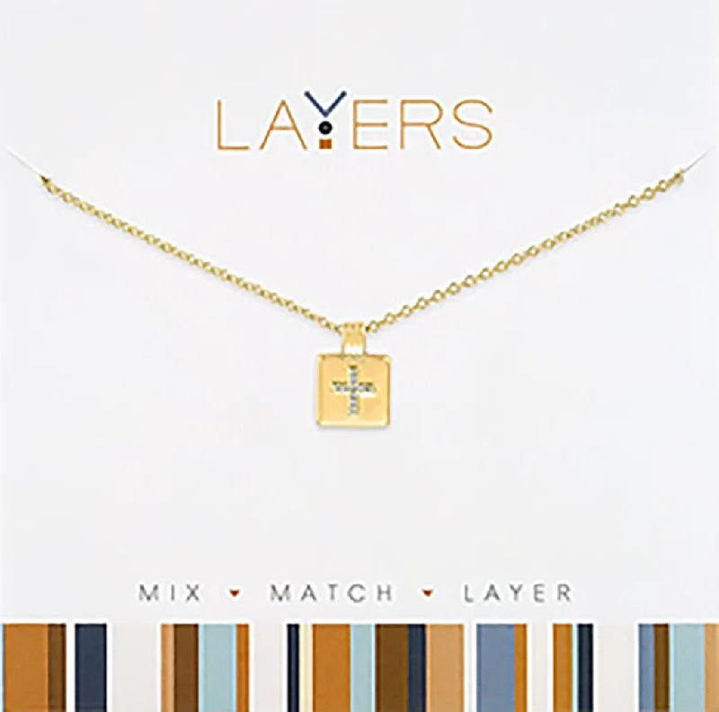 Ladies Necklaces with Fringe Glow-Center Court: Gold Cubic Zirconia Cross Tag Necklace