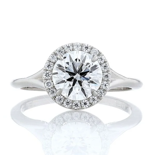 Ladies sunny promise wedding rings -Split Shank Halo Engagement Ring