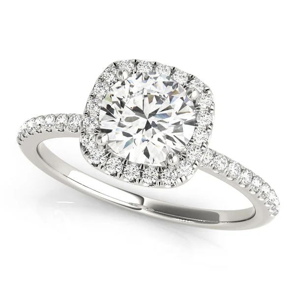 Ladies unity flair wedding rings -Halo Diamond Engagement Ring