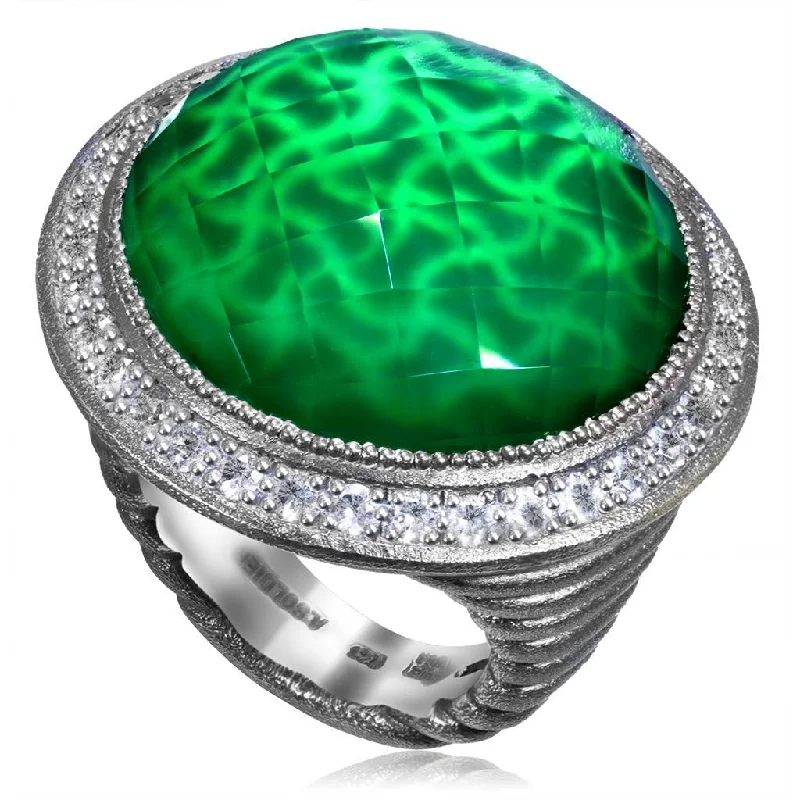 Ladies squared charm rings -Silver Symbolica Ring with Green Agate Quartz & Topaz