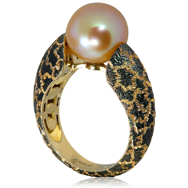 Ladies Celtic braid rings -Gold Ring with Freshwater Peach Pearl