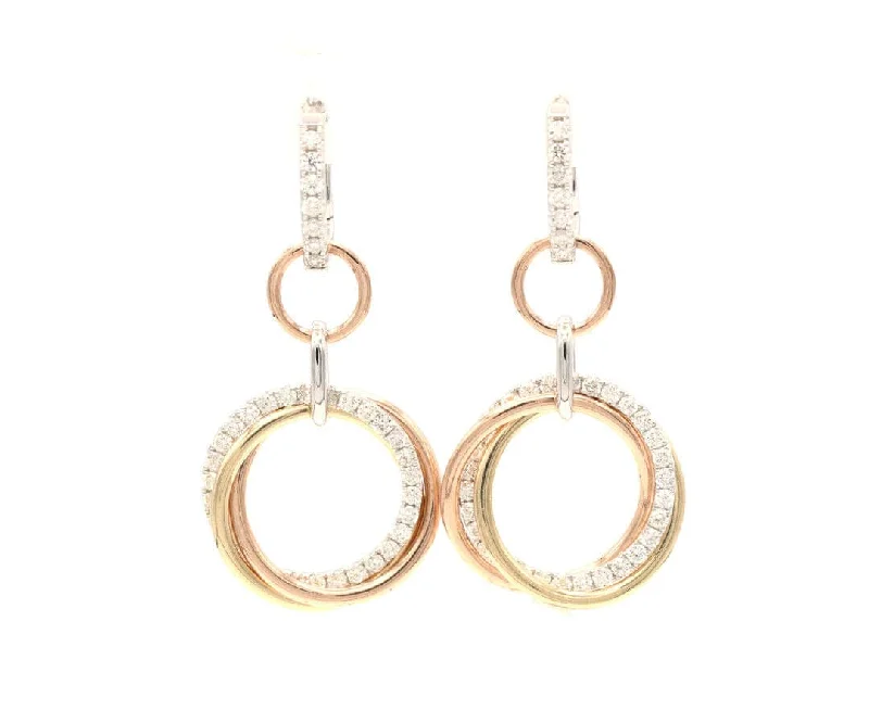 Ladies zirconia spark earrings -New 1.37ctw Diamond Tri-Color Circle Dangle Earrings in 14K