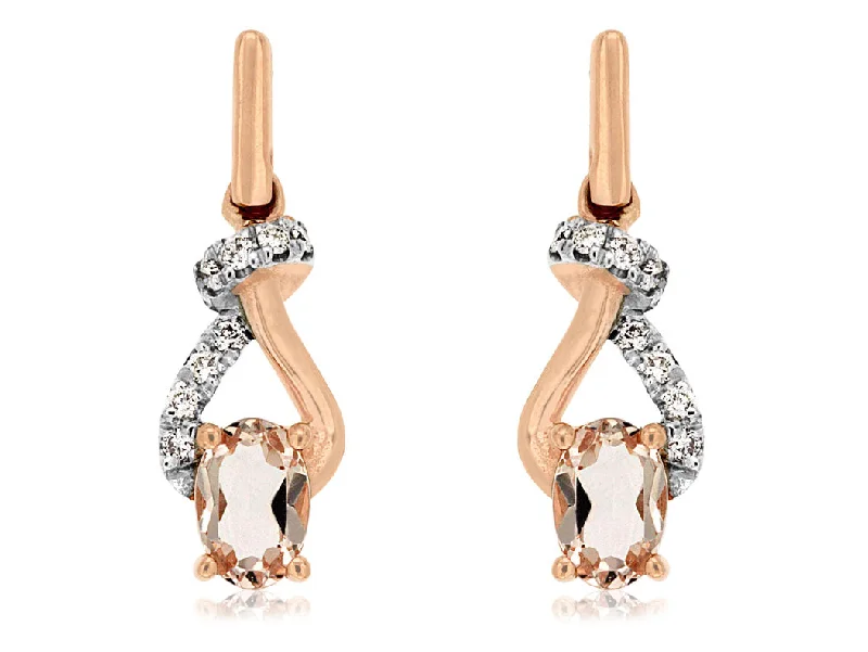 Ladies 22K gold shine earrings -14k Rose Gold Morganite and Diamond Dangle Earrings pc6059m