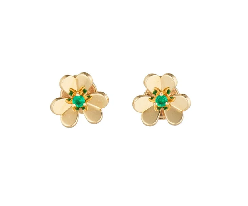 Ladies delicate floral earrings -Van Cleef & Arpels 0.09ctw Emeralds Frivole Mini Stud Earrings in 18K W/Box