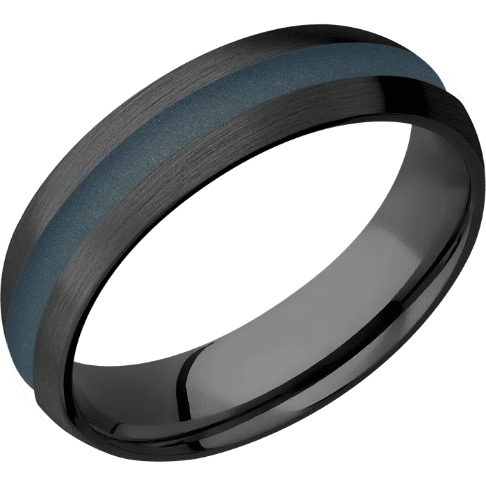 Ladies painted flair rings -6mm wide Domed Black Titanium Ring with Satin Finish / One 2mm Centered Northern Lights Cerakote Inlay