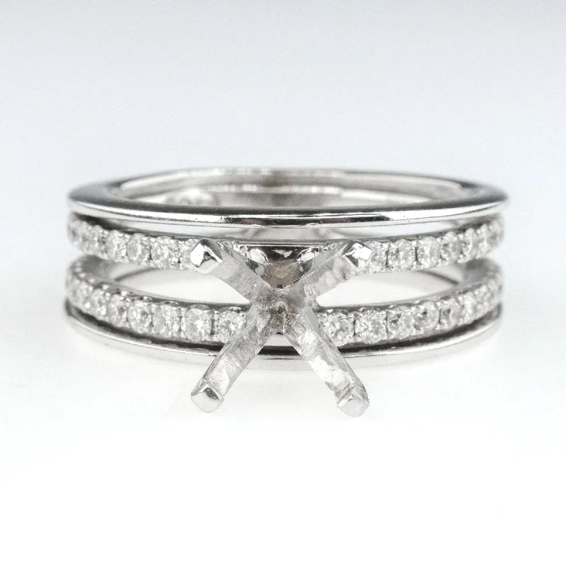 Ladies textured platinum wedding rings -Demarco 1.20ctw Diamond Accented Semi Mount Engagement Ring in 18K White Gold