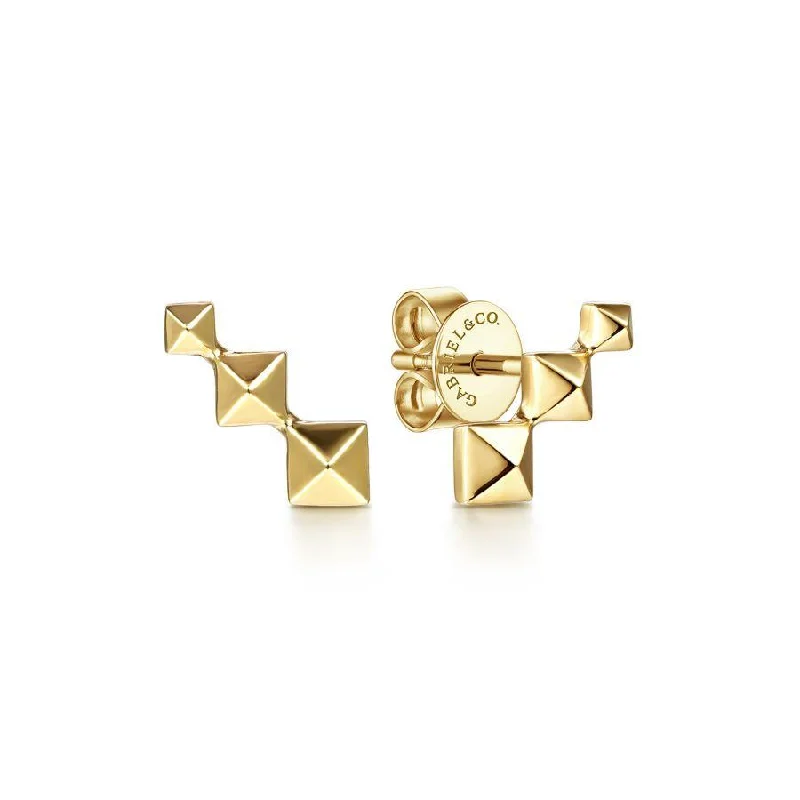 Ladies moonlit spark earrings -Gabriel & Co. - EG13746Y4JJJ - 14K Yellow Gold Three Pyramid Stud Earrings