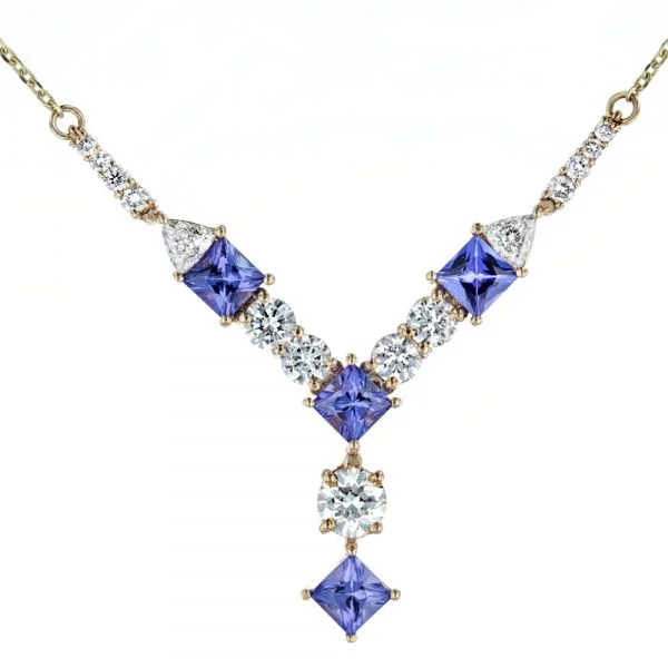 Ladies Necklaces with Crown Shine-Tanzanite and diamond lariat necklace