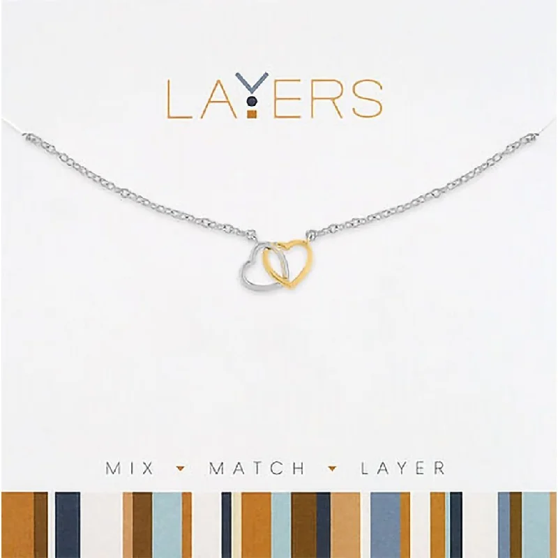 Ladies Necklaces in Warm Gold-Center Court : Silver Two-Tone Double Heart Layers Necklace