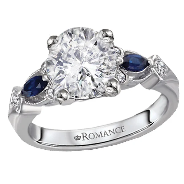 Ladies woodland hue wedding rings -Diamond and Sapphire Semi-Mount Engagement Ring