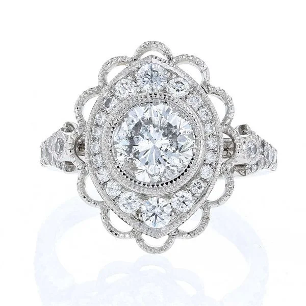 Ladies broad band wedding rings -Marquise Shaped Floral Halo Engagement Ring