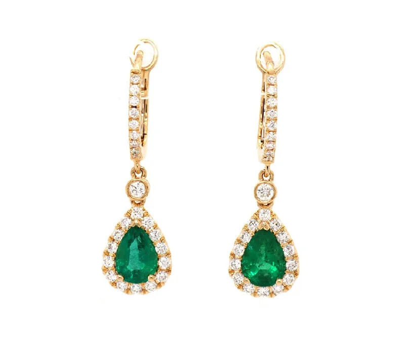 Ladies hefty gleam earrings -New 1.43ctw Pear Emeralds and 0.52ctw Diamond Frame Drop Earrings in 18K