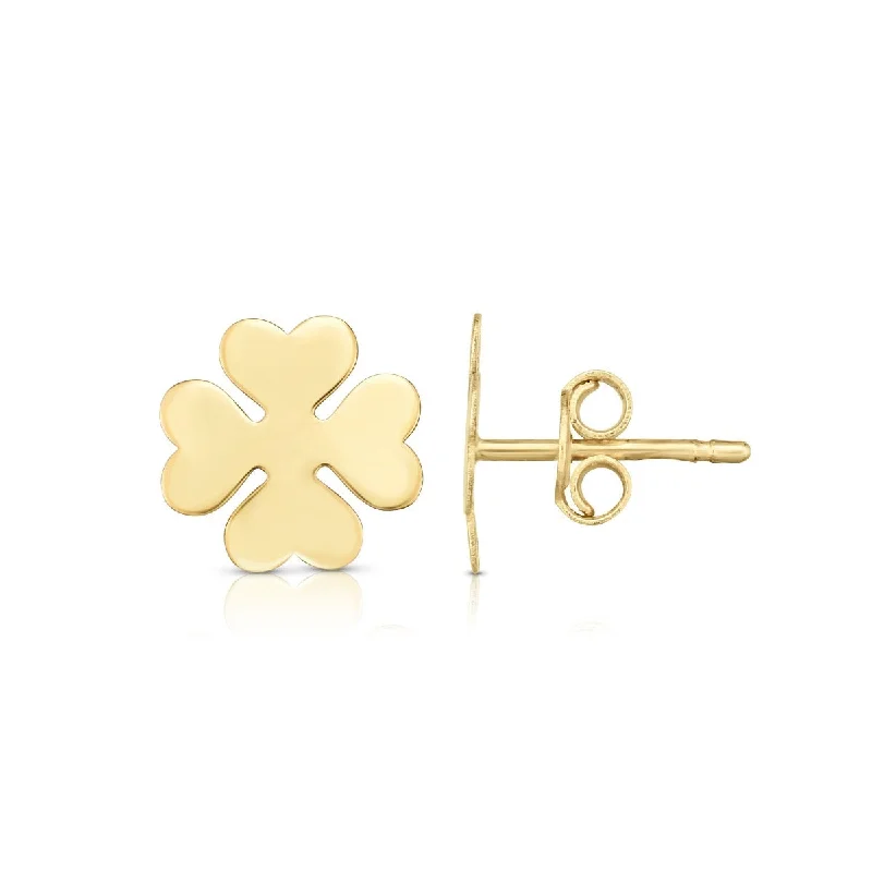 Ladies beach wave earrings -14kt Gold Yellow Finish 10mm Polished Post Clover Earring with Push Back Clasp ER11189