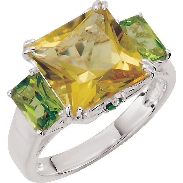 Ladies club vibe rings -Sterling Silver Lime Quartz, Peridot & Chrome Diopside Ring