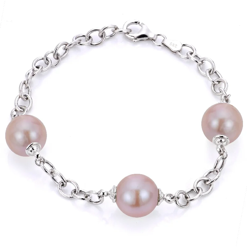 silver floral charm bracelets for women -Sterling Silver Freshwater Pearl Bracelet