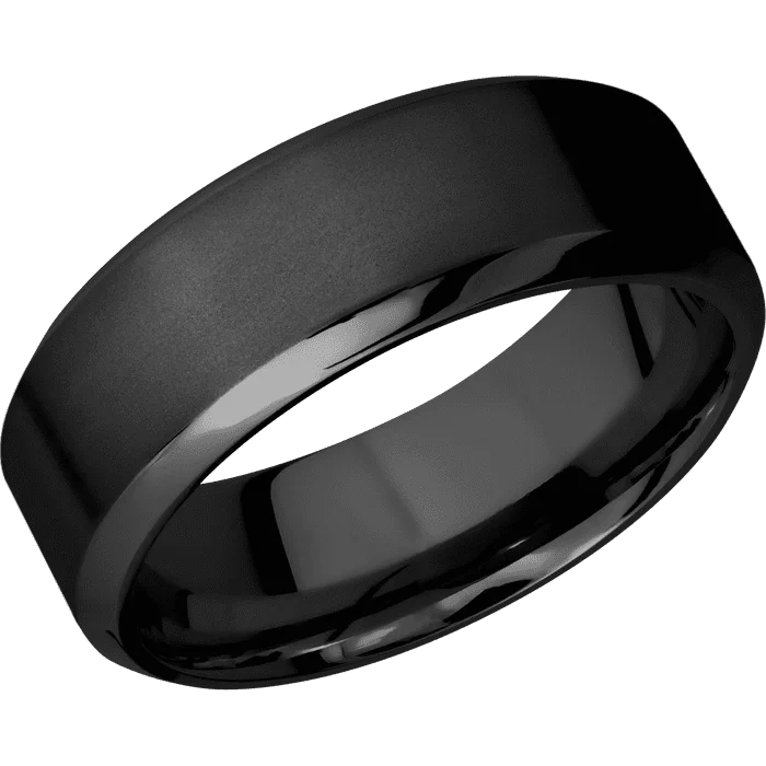 Ladies deco elegance rings -8mm wide High Bevel Black Zirconium Ring with Bead Blast Finish