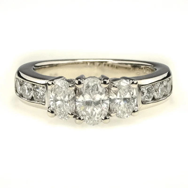 Ladies elegant solitaire wedding rings -Ashi 1.50ctw Diamond Three Stone w/Side Accents Engagement Ring 14K White Gold