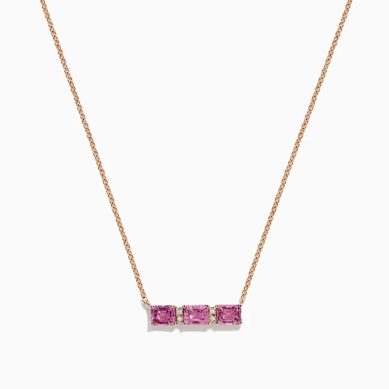 Ladies Necklaces Matte Glow-14K Rose Gold Pink Sapphire and Diamond Bar Necklace