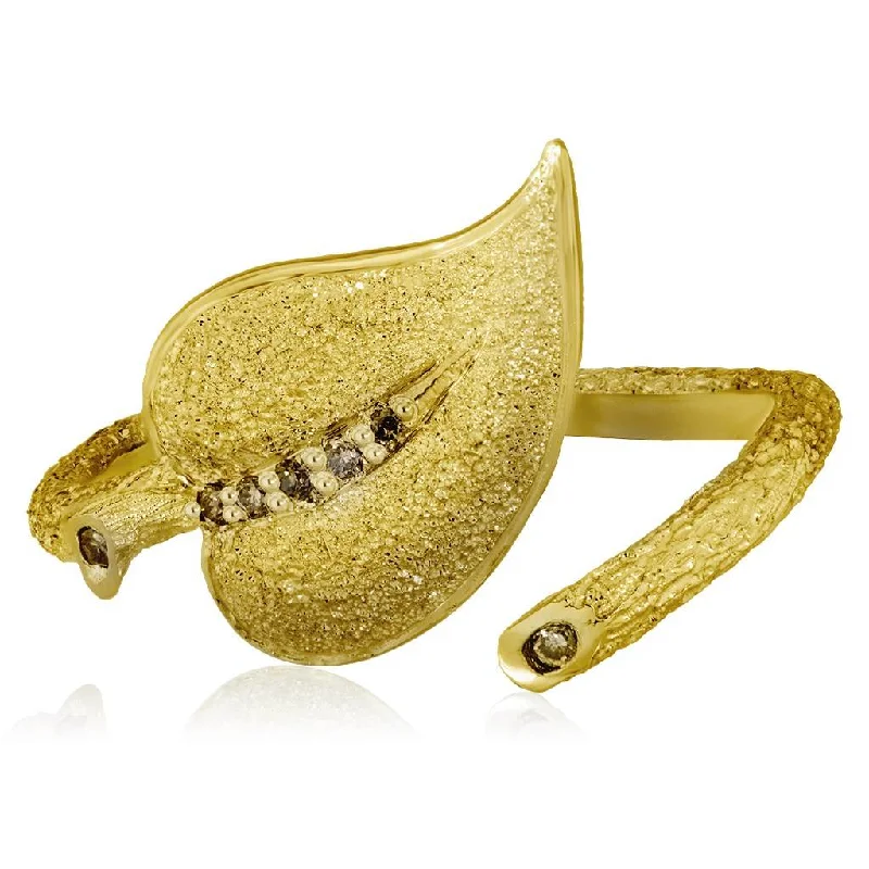 Ladies braided weave rings -Gold Leaf Ring with Diamonds