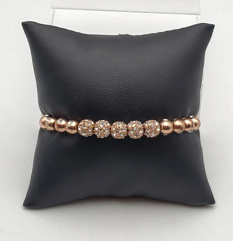 affordable bracelets for ladies under 50 -Vintage Brass Copper Tone Rhinestone Studded Lariat Bracelet