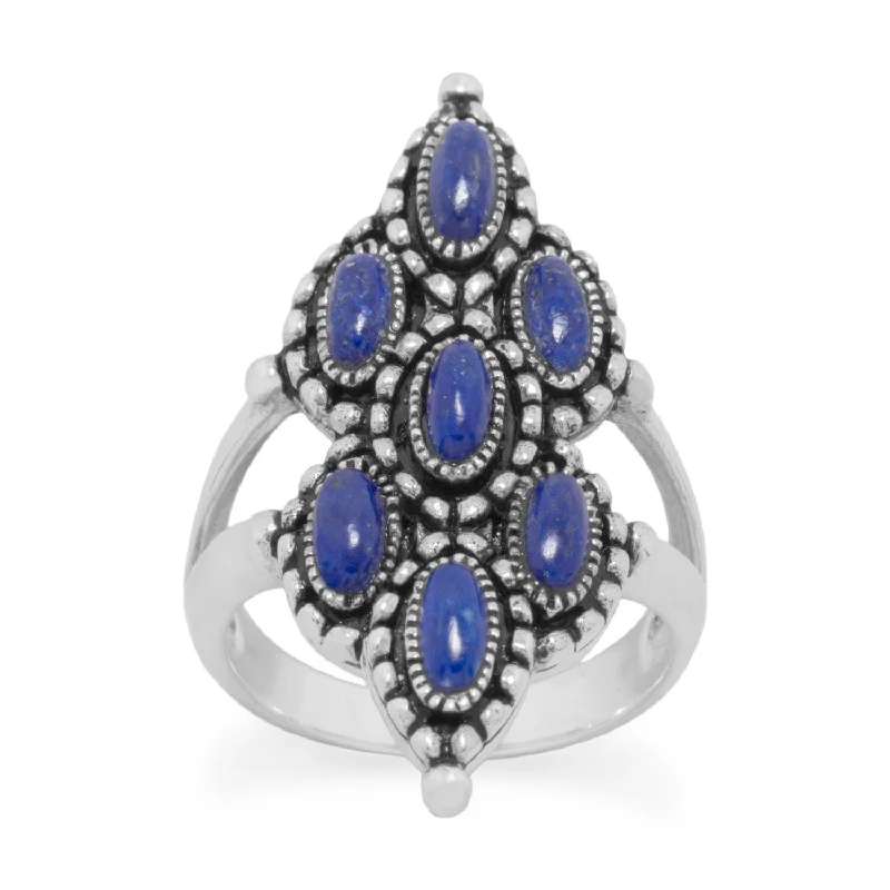 Ladies rainbow burst rings -Sterling Silver Ornate 7-Stone Lapis Ring