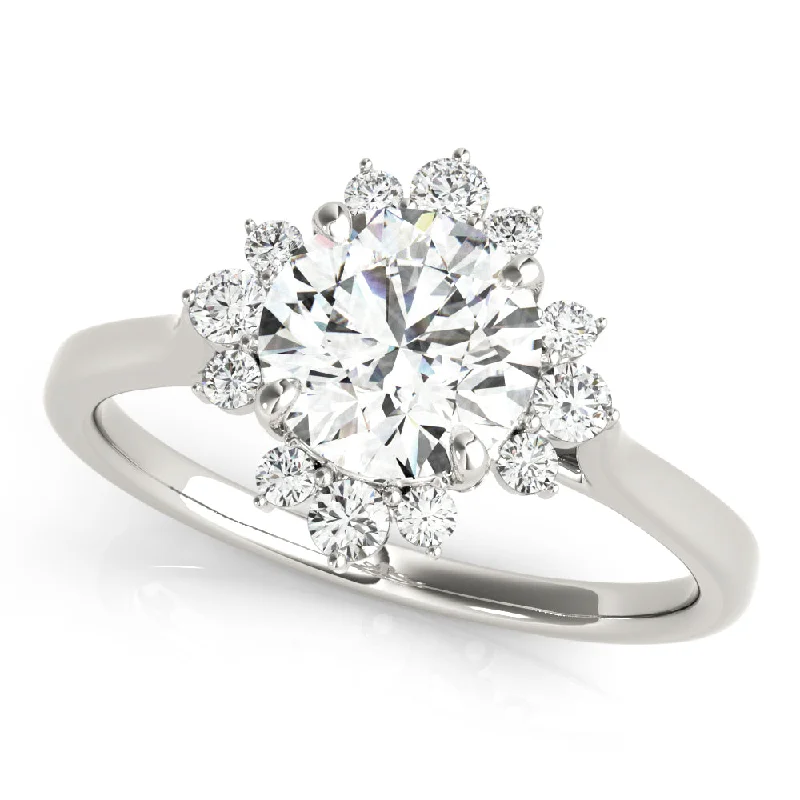 Ladies classic stack wedding rings -Halo Diamond Engagement Ring