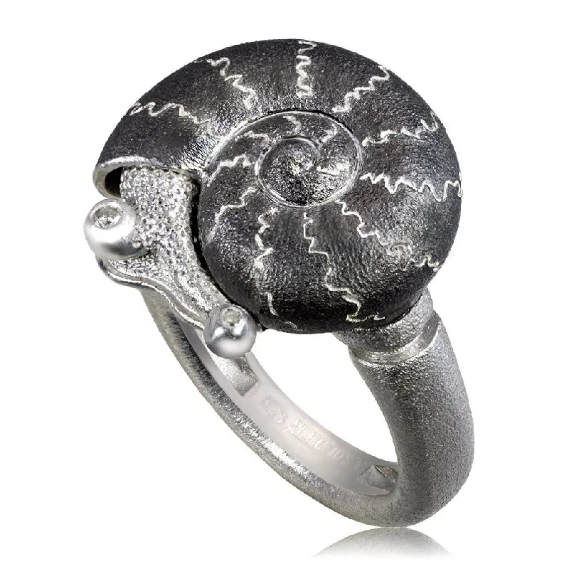 Ladies elephant trunk rings -Silver Little Snail Ring with Diamonds