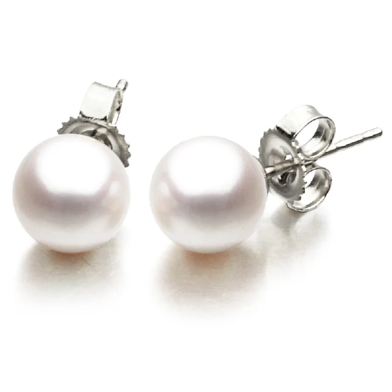 Ladies energy pulse earrings -14K White Gold Cultured 8.5-9mm Pearl Stud Earrings