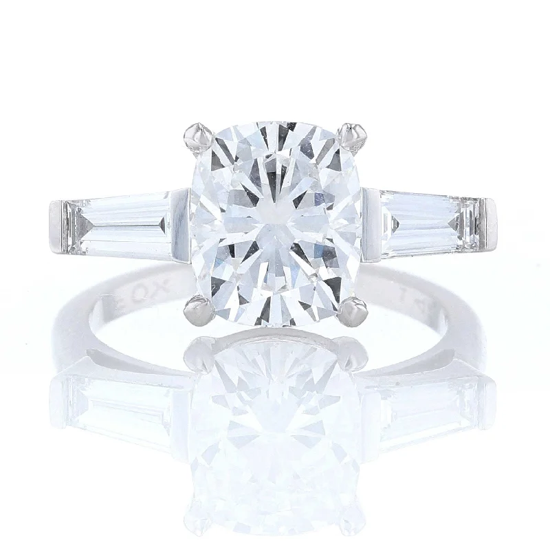 Ladies unity flair wedding rings -Elongated Cushion Three Stone Diamond Engagement Ring