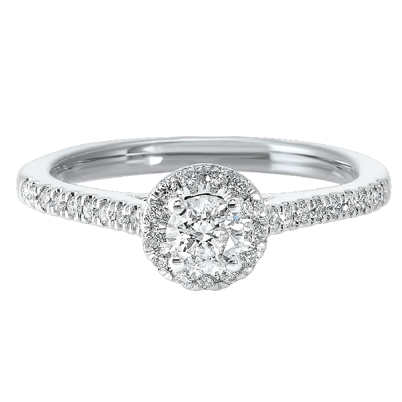 Ladies high sheen wedding rings -14KTW Diamond Halo Engagement Ring 1/2Ct