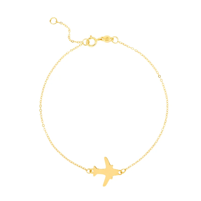 ladies chain bracelets adjustable length -14K Gold Polished Airplane Bracelet